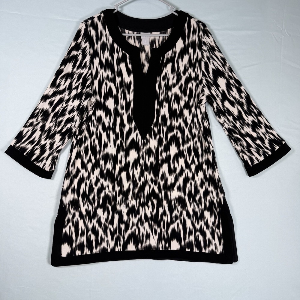 Chicos‎ Travelers Size-2 (Large/12)Women Animal Print Tunic Pullover Blouse Top